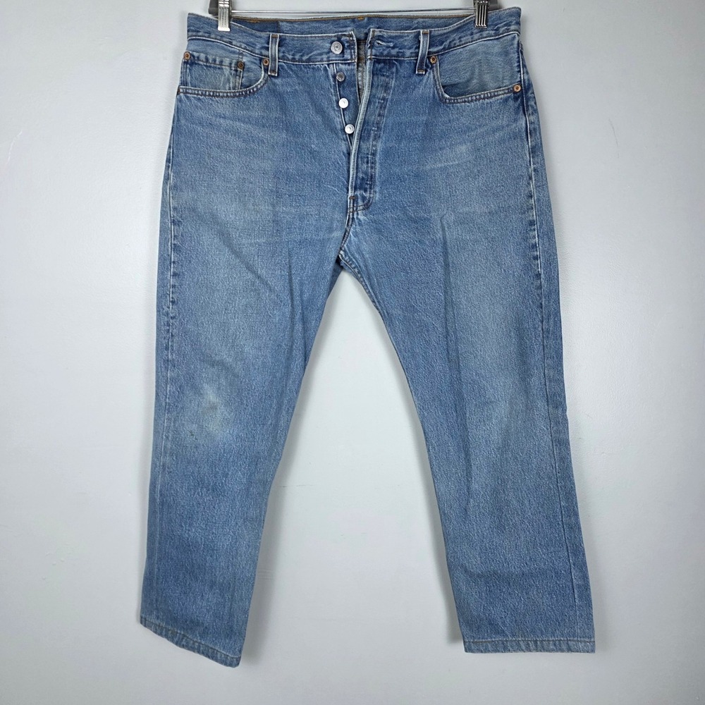 Levi's USA Made 90s Jeans 501 Mens 38x30 Button Fly Light Wash Denim USA